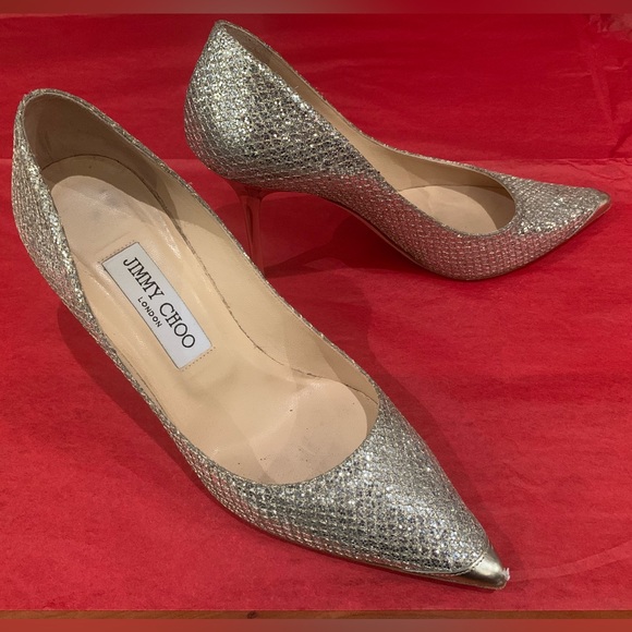 Jimmy Choo “Romy” Champagne Silver Coarse Glitter, Size 37 - Picture 2 of 7